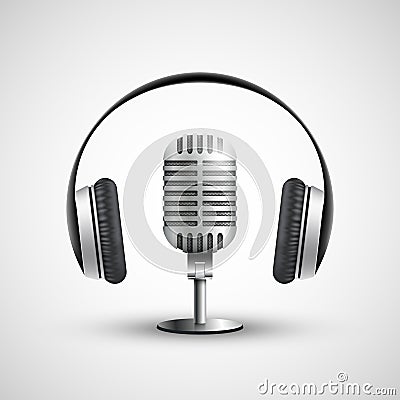 Icon headphones and a microphone. Stock realistic illustr Vector Illustration