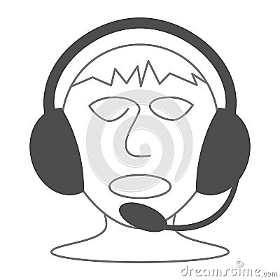 Icon of headset with microphone on mans head Vector Illustration