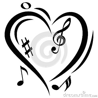 Icon Heart Music Notes Vector Illustration