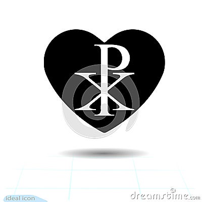 Icon heart. A symbol of happy love. Valentine s Day. Flat style for design, logo. Shadow. Vector. Chi RHO symbol with drop shadow. Vector Illustration