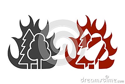 Icon of high forest fire risk. Two design options. Vector on white background. Vector Illustration