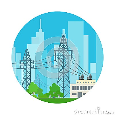 Icon High Voltage Power Lines Vector Illustration