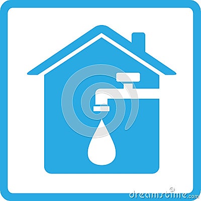 Icon with home, spigot and drop of water Vector Illustration