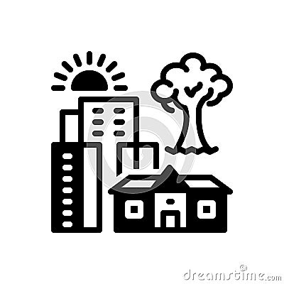 Black solid icon for Hometown, city and building Vector Illustration