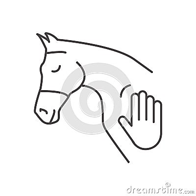 Icon of horse head and human hand touch. Concept for hippotherapy, horse therapy or healing. Physiotherapy for horses Vector Illustration