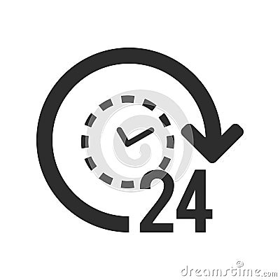 24/7 icon. 24 hours open symbol. Clock with arrow sign. Vector Illustration