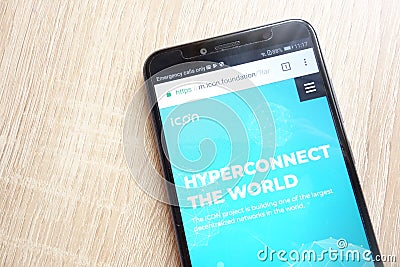 ICON ICX cryptocurrency website displayed on Huawei Y6 2018 smartphone Editorial Stock Photo