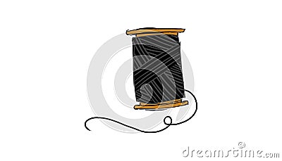 Icon Illustration Featuring a Needle and a Spool of Thread Done in Black and White Stock Photo