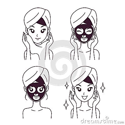 Icon illustration mask treatment girl. Vector Illustration