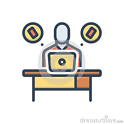 Color illustration icon for Insist, work and desk Cartoon Illustration