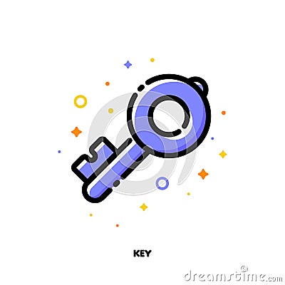 Icon of key which symbolizes strong password or keywords for SEO concept. Flat filled outline style. Pixel perfect 64x64 Vector Illustration