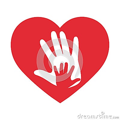 Icon of kindness and charity, Hands and heart. Vector Illustration