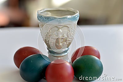 Icon lamp and easter eggs near it Stock Photo