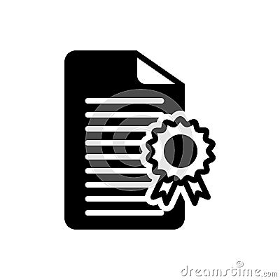 Black solid icon for Licensing, certificates and document Vector Illustration