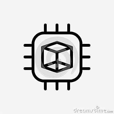 Icon Line microchip processor gpu for rendering 3d design. Vector Illustration