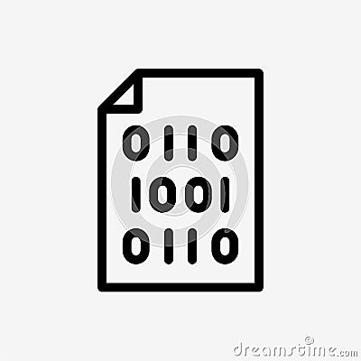 Icon Line Paper file document with binary code. Vector Illustration