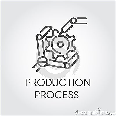 Icon in linear style of the robot arm collecting detail. Industrial modern equipment and production processing concept Vector Illustration