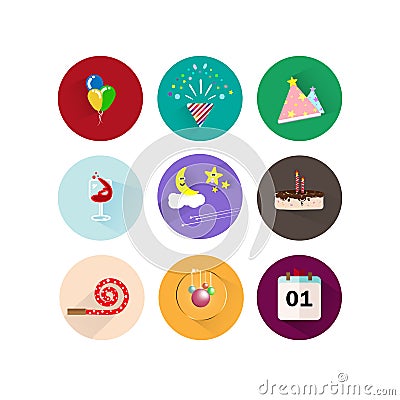 Icon logo and symbol party celebration event, balloon, cake birthday, happiness, funny vector illustration Vector Illustration