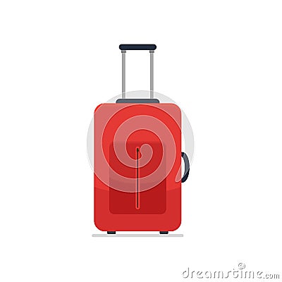 Icon luggage. Flat style red suitcase. Business and family summer vacation luggage. Vector illustration Vector Illustration