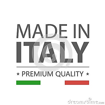 Icon. Made in Italy. Premium quality. Label with Italian flag. Vector Illustration