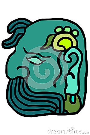 Icon of male character, elderly and bearded, inspired by a Mayan glyph. Vector Illustration