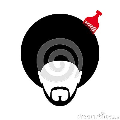 Icon of a man with an Afro hairstyle and a comb in his hair. Vector Illustration