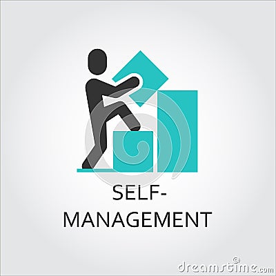 Icon of man builds graph, self-management concept Vector Illustration