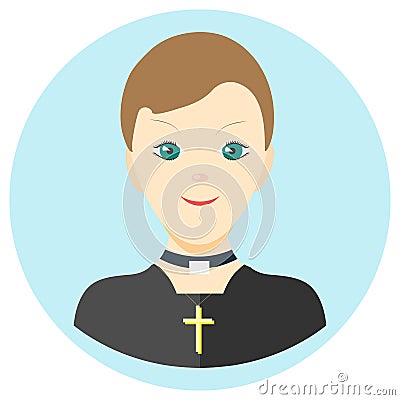 Icon man priest in a flat style. Vector image on a round colored background. Element of design, interface. Image in the Vector Illustration
