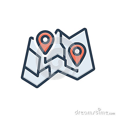 Color illustration icon for Map, delineation and route Cartoon Illustration