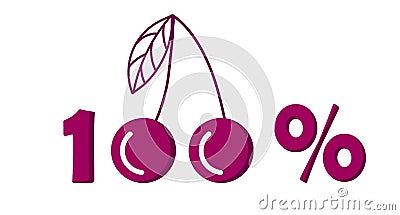 Icon, marketing symbol of one hundred percent cherry. Vector illustration Stock Photo