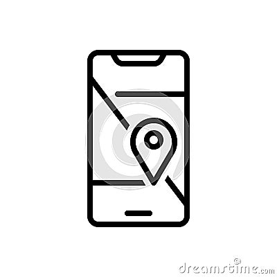 Black line icon for Mobile Geo Localization, navigation and cartography Vector Illustration