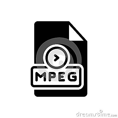 Black solid icon for Mpeg, data and document Vector Illustration
