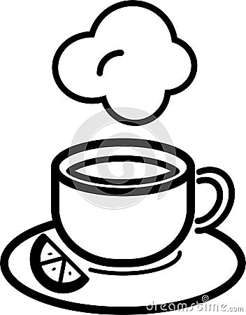 Icon of mugs with hot tea and lemon Vector Illustration