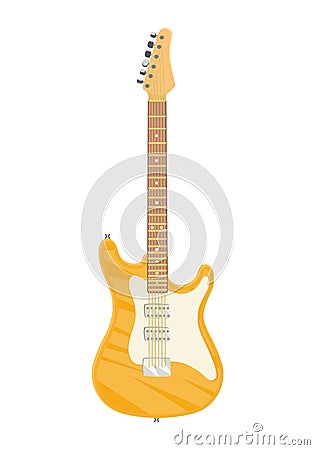 Icon of musical instrument, electric yellow guitar classical form. Symbol, icon for web site, mobile applications, games Vector Illustration