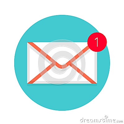 Icon of new mail envelope. White envelope with red marker Vector Illustration