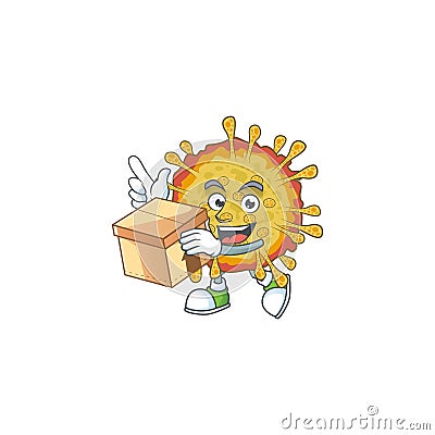 An icon of outbreaks coronavirus mascot design style with a box Vector Illustration