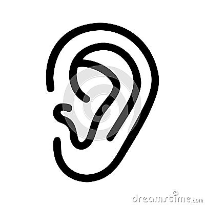 The icon outlines a human ear. The auricle is a part of the human body. Vector Illustration