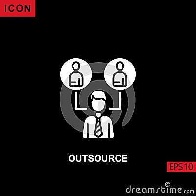 Icon outsource with work team and world arrows. Glyph, flat or filled vector icon symbol sign collection Vector Illustration