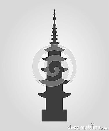Icon of pagoda silhouette on the white background. Vector Illustration