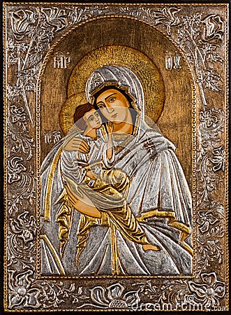 Orthodox Icon of Virgin Mary and Jesus Stock Photo