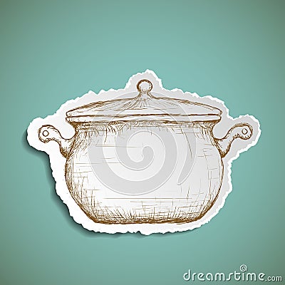 Icon pan for cooking. Doodle image of kitchenware. Vector Illustration