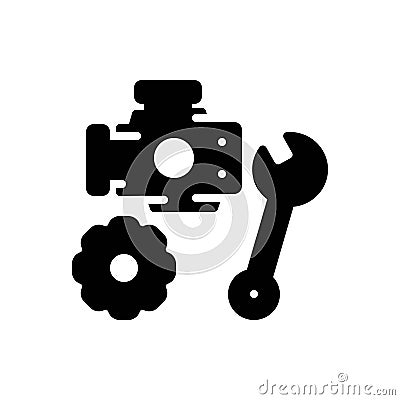 Black solid icon for Part, auto and wrench Vector Illustration