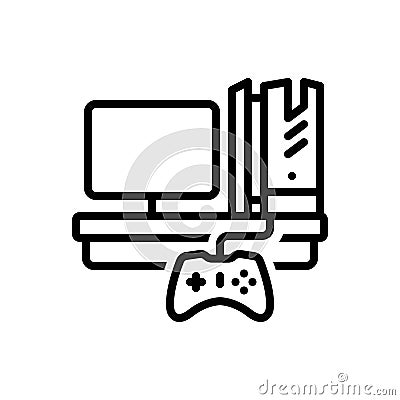 Black line icon for Pc Game, multiplayer and electronic Vector Illustration