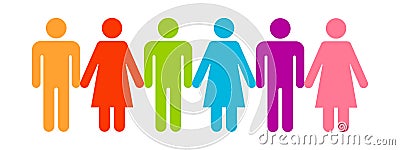 Icon people difference. Multicolored shapes of men and women. Vector illustration on white background Stock Photo