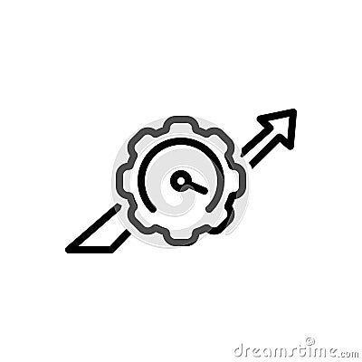 Black line icon for Performing, cogwheel and speedometer Vector Illustration