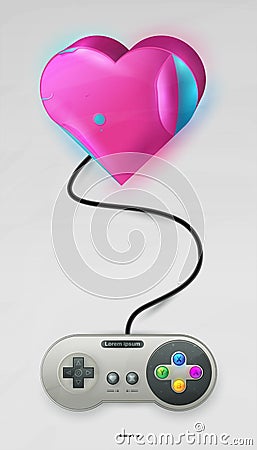 Icon pink hearts with joystick to Valentine's Day Vector Illustration