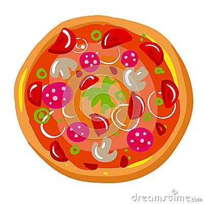 Icon of pizza slice with crust. Dinner in Italian restaurant - Vector Illustration