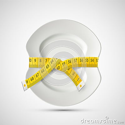 Icon plate with tailoring centimeter. Dieting and weight loss. S Vector Illustration