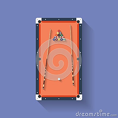 Icon of poll or billiard table with cues and balls Vector Illustration