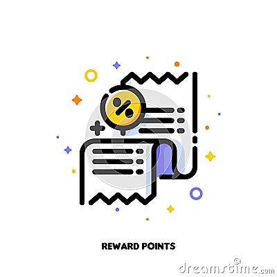 Icon of receipt with percent sign which symbolizes reward points or retail customer loyalty program for money-saving shopping Vector Illustration